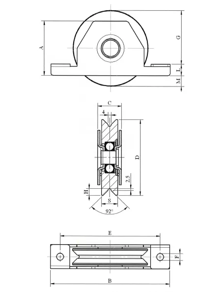 Roue à gorge en V pour Ø50mm support intérieur ref. 19020