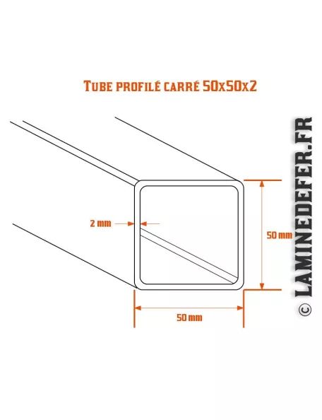 Schéma du tube profilé carré 50x50x2