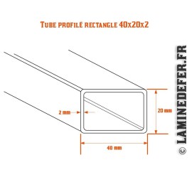 Schéma du tube profilé rectangle 40x20x2