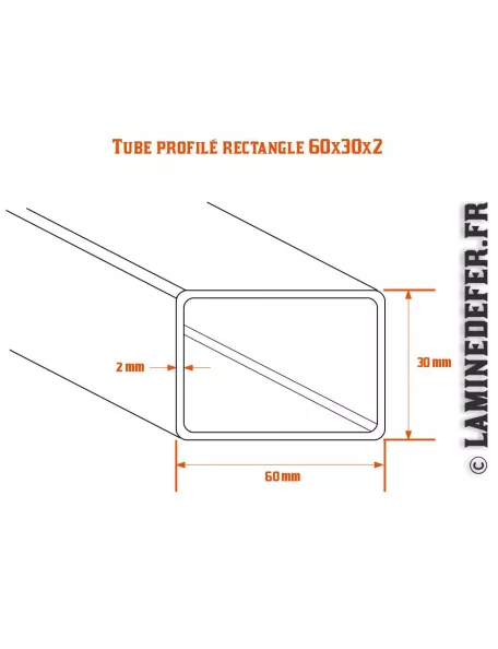 Schéma du tube profilé rectangle 60x30x2