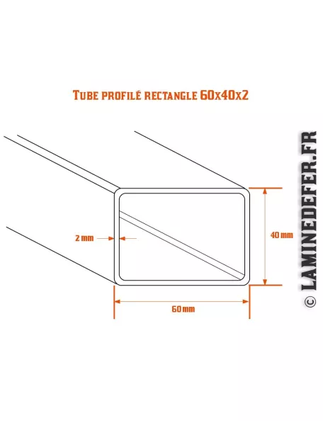 Schéma du tube profilé rectangle 60x40x2