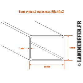 Schéma du tube profilé rectangle 80x40x2
