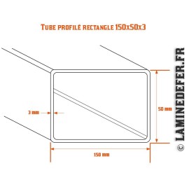 Schéma du tube profilé rectangle 150x50 par 3mm