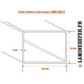 Schéma du tube profilé rectangle 100x50 par 2 mm