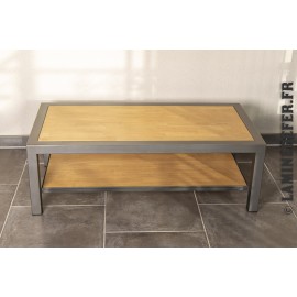 Table basse en fer et bois en tube profilé carré 50x50x3