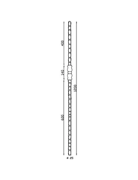 Schéma du poteau H1200 en acier martelé réf. 06101