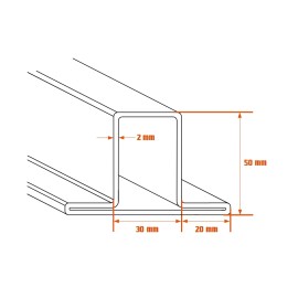 Tube profilé rectangle à ailettes 50x30 en T
