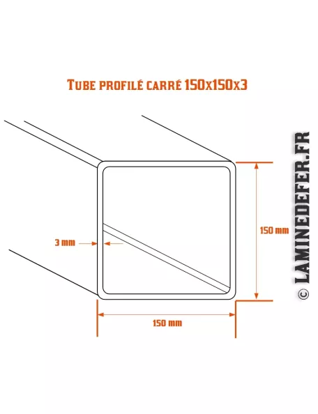 Tube profilé carré acier 150x150x3