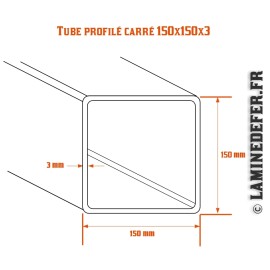 Tube profilé carré acier 150x150x3