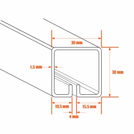 Profilé d'encadrement carré 30x30 mm acier