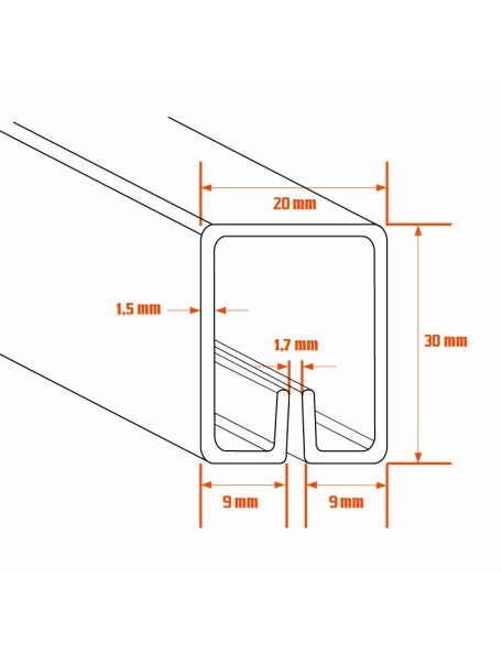Profil acier d'encadrement rectangle 30x20 mm