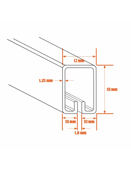 Profilé d'encadrement acier rectangle 12x18 mm - gorge 1.8 mm