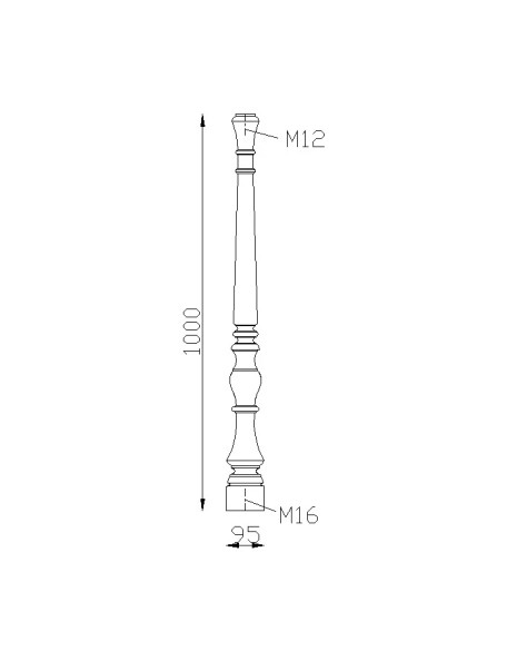 Poteau de départ de rampe en acier tourné H 1000 mm