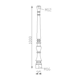 Poteau de départ de rampe en acier tourné H 1000 mm