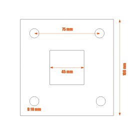 Platine d'ancrage acier 100x100 ép.6 mm - Trou carré central de 40 mm