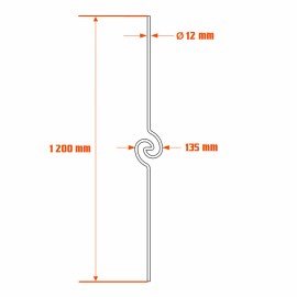 Barreau fer forgé avec spirale centrale H1200 mm