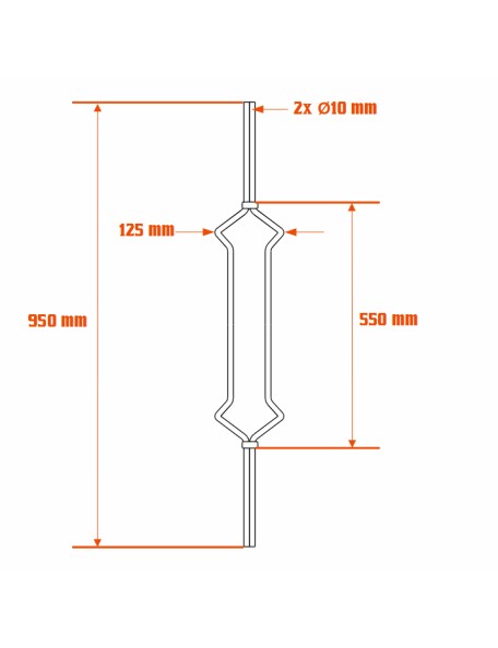 Barreau 2 tiges Ø 10 mm H 950 mm - Motif losange simple