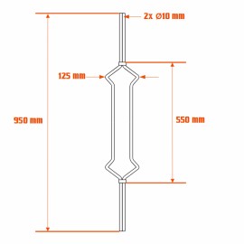 Barreau 2 tiges Ø 10 mm H 950 mm - Motif losange simple