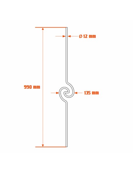 Barreau fer forgé H990 x L135 mm Ø12 mm - Simple spirale