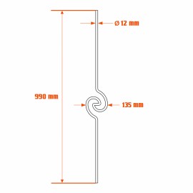 Barreau fer forgé H990 x L135 mm Ø12 mm - Simple spirale