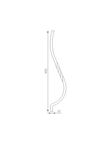 Barreau forgé galbé H 450 mm Torsade centrale carré 12-SF09041