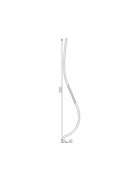 Barreau galbé H 900-Torsade centrale-carré 12-SF09044