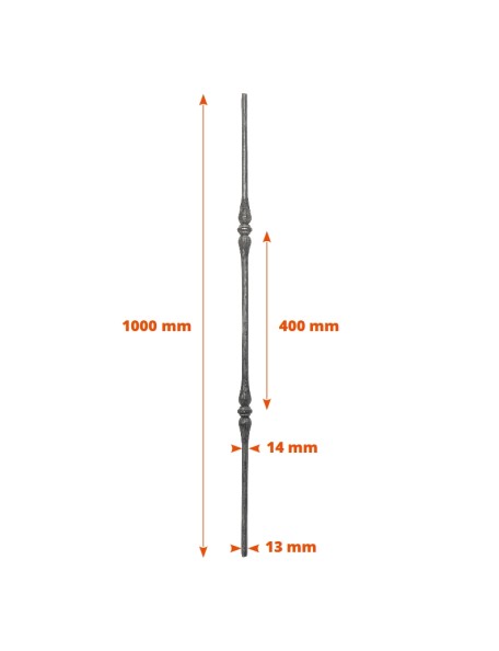 Barreau acier 1 mètre en rond martelé 14 mm