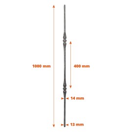 Barreau acier 1 mètre en rond martelé 14 mm