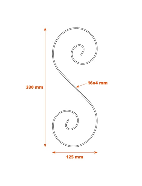 Dimensions de la volute fer forgé en S