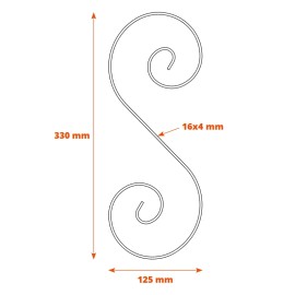 Dimensions de la volute fer forgé en S