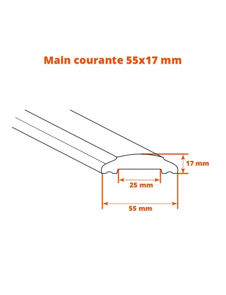 Main courante acier 55x17 mm pour garde-corps fer forgé