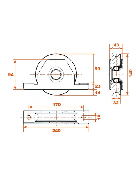 Roue portail coulissant lourd D140 mm