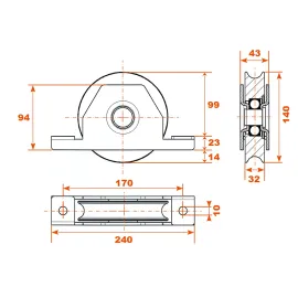 Roue portail coulissant lourd D140 mm