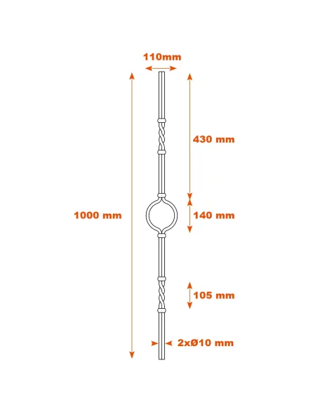 Schéma Barreau 2 tiges doubles Ø10 motif arrondi central SF07141