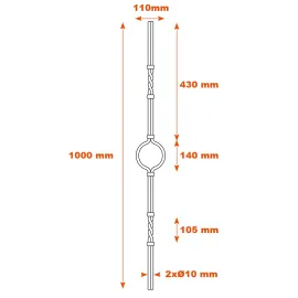 Schéma Barreau 2 tiges doubles Ø10 motif arrondi central SF07141