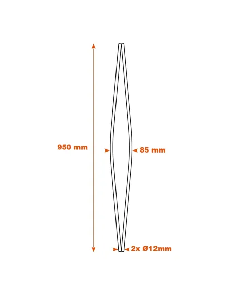 Schéma Barreau fer forgé 950x80 mm - Centre élargi