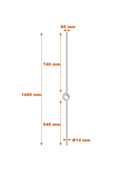 Barreau 1400x85 mm Ø14 - Disque décoratif 07608