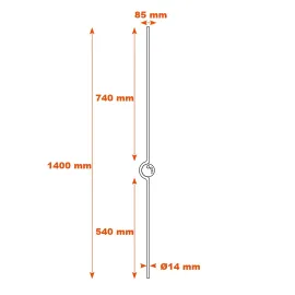 Barreau 1400x85 mm Ø14 - Disque décoratif 07608