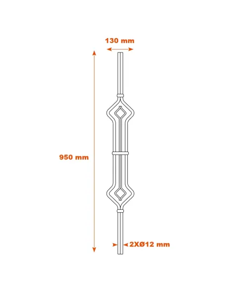 Schéma Barreau 2 tiges acier Ø 12 mm - Motifs losanges 07161