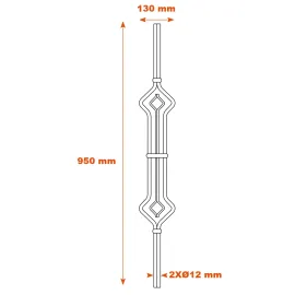 Schéma Barreau 2 tiges acier Ø 12 mm - Motifs losanges 07161