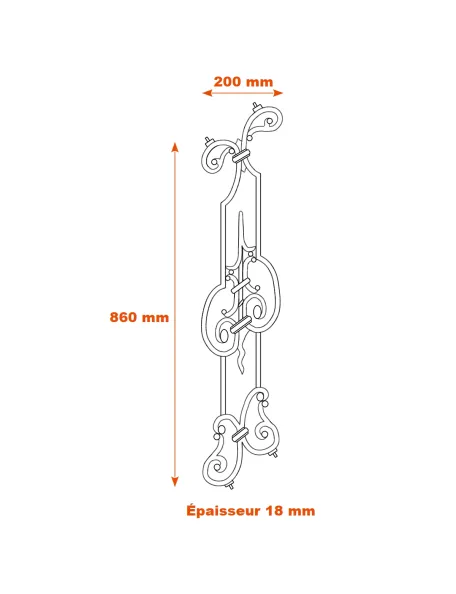 Schéma élément décoratif fonte 860x200 mm SF04119