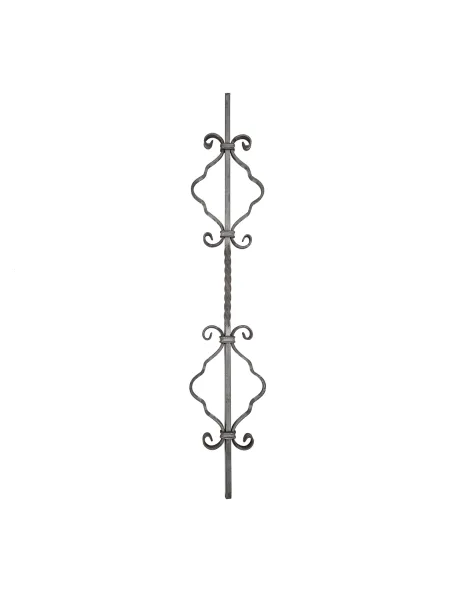 Barreau fer forgé - doubles volutes et torsade centrale H 900 - carré 12 mm