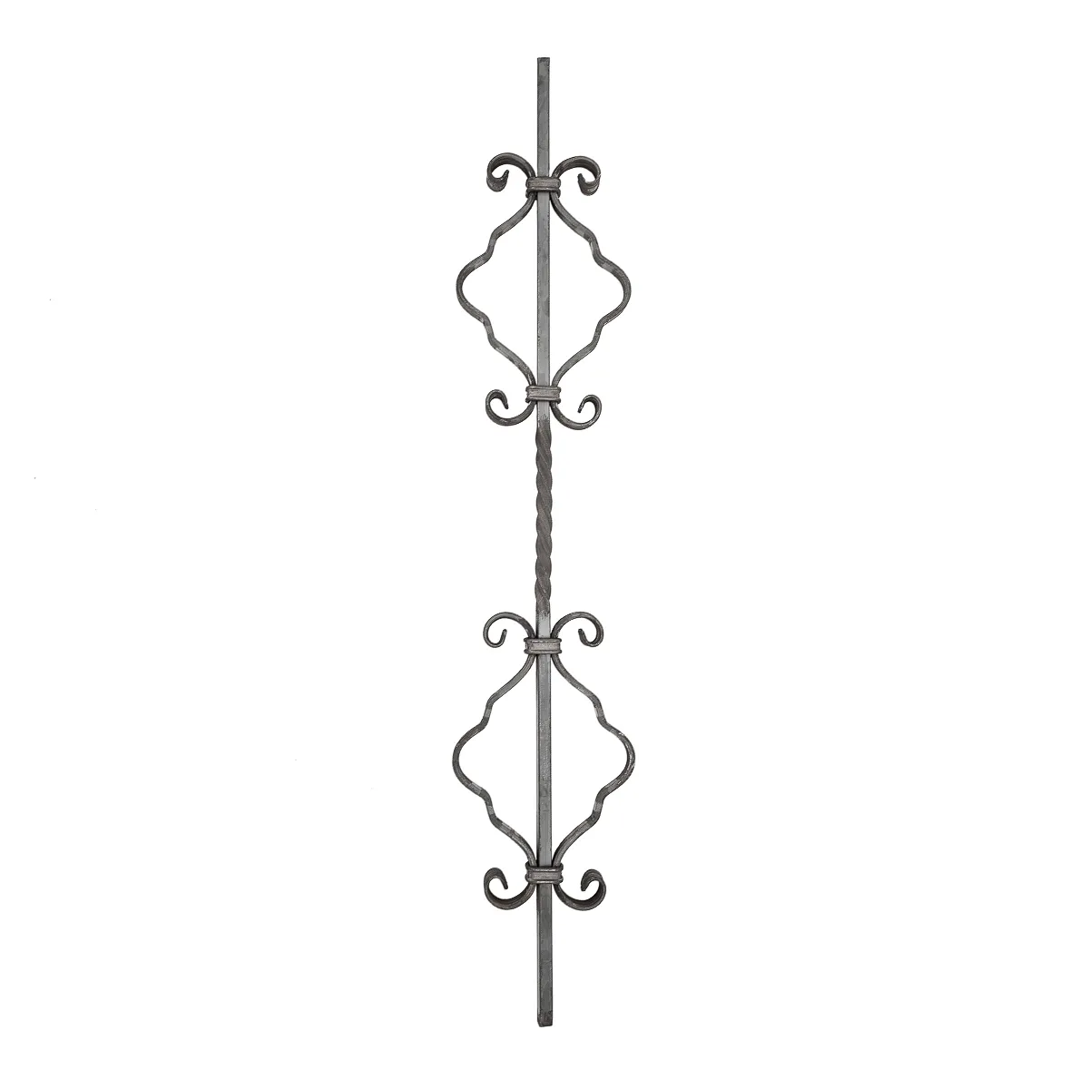 Barreau fer forgé - doubles volutes et torsade centrale H 900 - carré 12 mm