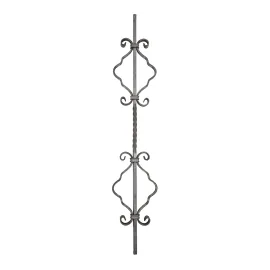 Barreau fer forgé - doubles volutes et torsade centrale H 900 - carré 12 mm