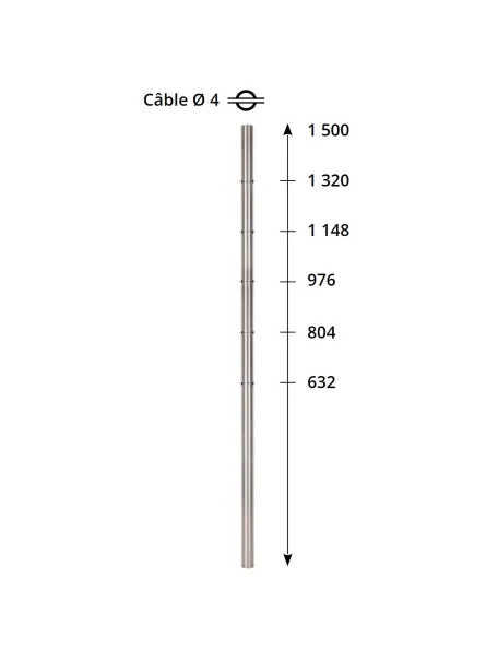 Barreau inox intermédiaire pour câble traversant - pose en façade