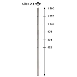 Barreau inox intermédiaire pour câble traversant - pose en façade