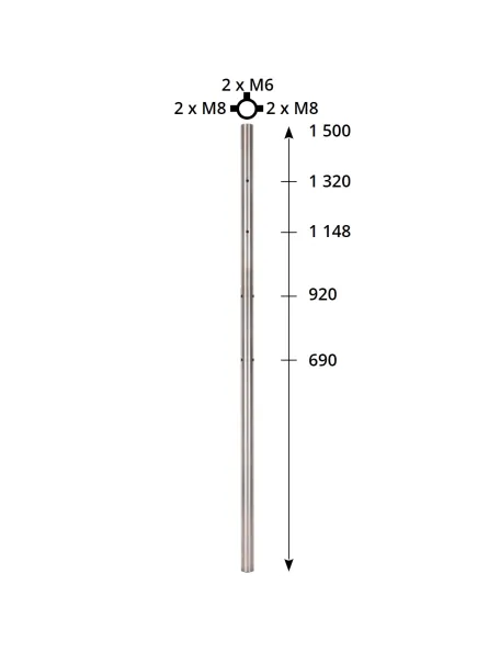 Barreau inox intermédiaire D42.4 mm pour garde-corps verre et lisse ou cable