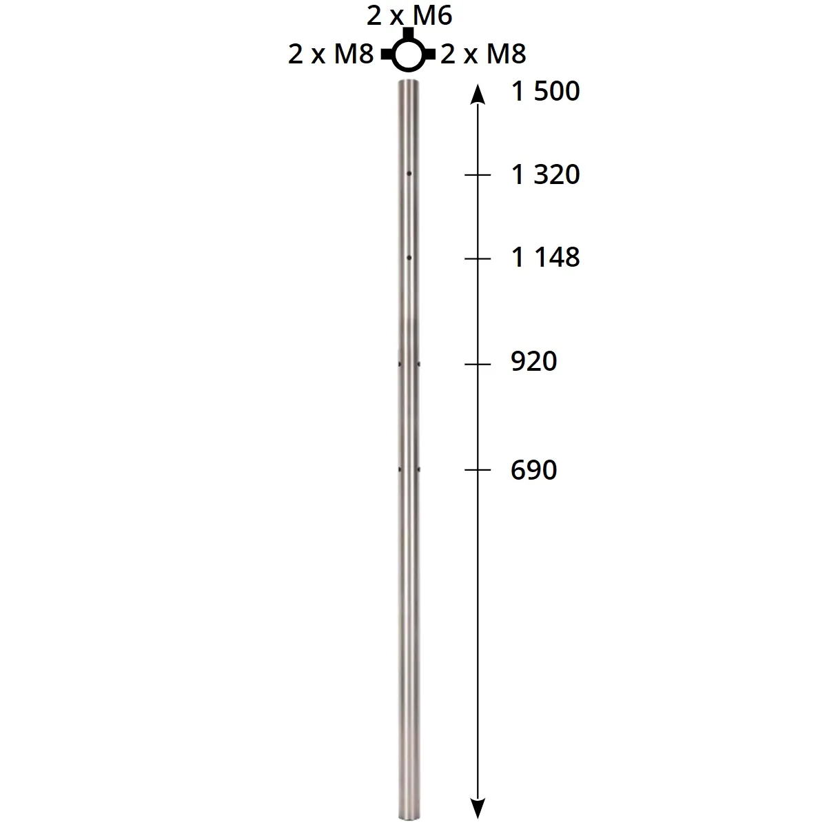 Barreau inox intermédiaire D42.4 mm pour garde-corps verre et lisse ou cable