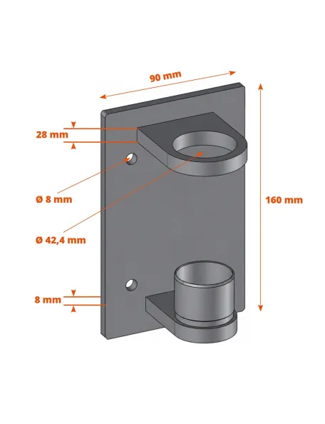 Platine murale inox rectangulaire pour poteau rond 42.4 mm
