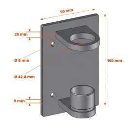 Platine murale inox rectangulaire pour poteau rond 42.4 mm